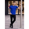Erkek T-Shirt Bisiklet Yaka Slim Fit Dar Kesim Likralı Tişört Günlük Basic Body - Saks Mavisi