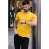 Erkek T-Shirt Bisiklet Yaka Slim Fit Dar Kesim Likralı Tişört Günlük Basic Body - Sarı