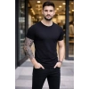 Erkek T-Shirt Bisiklet Yaka Slim Fit Dar Kesim Likralı Tişört Günlük Basic Body - Siyah