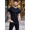 Erkek T-Shirt Bisiklet Yaka Slim Fit Dar Kesim Likralı Tişört Günlük Basic Body - Siyah