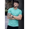 Erkek T-Shirt Bisiklet Yaka Slim Fit Dar Kesim Likralı Tişört Günlük Basic Body - Turkuvaz