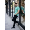 Erkek T-Shirt Bisiklet Yaka Slim Fit Dar Kesim Likralı Tişört Günlük Basic Body - Turkuvaz