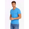 Erkek T-Shirt V Yaka Slim Fit Dar Kesim Likralı Tişört Günlük Basic Body - Açık Mavi