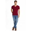 Erkek T-Shirt V Yaka Slim Fit Dar Kesim Likralı Tişört Günlük Basic Body - Bordo