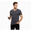 Erkek T-Shirt V Yaka Slim Fit Dar Kesim Likralı Tişört Günlük Basic Body - Füme