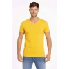 Erkek T-Shirt V Yaka Slim Fit Dar Kesim Likralı Tişört Günlük Basic Body - Limon