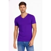 Erkek T-Shirt V Yaka Slim Fit Dar Kesim Likralı Tişört Günlük Basic Body - Mor