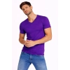 Erkek T-Shirt V Yaka Slim Fit Dar Kesim Likralı Tişört Günlük Basic Body - Mor