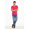 Erkek T-Shirt V Yaka Slim Fit Dar Kesim Likralı Tişört Günlük Basic Body - Pembe