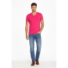 Erkek T-Shirt V Yaka Slim Fit Dar Kesim Likralı Tişört Günlük Basic Body - Pembe