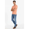Erkek T-Shirt V Yaka Slim Fit Dar Kesim Likralı Tişört Günlük Basic Body - Toz Pembe