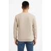 Erkek Üç İplik Düz Bisiklet Yaka SweatShirt - Bej