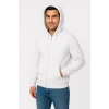 Erkek Üç İplik Kapüşonlu Tam Fermuarlı Kanguru Çepli SweatShirt Hoodie - Beyaz