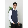 Erkek V Yaka Kolsuz Süveter Triko Kazak Yumuşak Dokulu Pamuklu Ince Dokuma Rahat Regular Kalıp - Lacivert