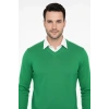 Erkek V Yaka Triko Kazak Yumuşak Dokulu Pamuklu Ince Dokuma, Uzun Kollu Rahat Regular Kalıp - Çimen Yeşili