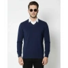 Erkek V Yaka Triko Kazak Yumuşak Dokulu Pamuklu Ince Dokuma, Uzun Kollu Rahat Regular Kalıp - Lacivert