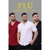 Erkek Waffle Dokuma Açık Yakalı Düğmeli Regular Kalıp 3’lü Gömlek Seti - Siyah, Kırmızı, Beyaz