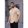 Erkek Waffle Kumaş Kısa Kollu Düğmeli Açık Yaka Regular Fit Gömlek - Bej