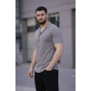 Erkek Waffle Kumaş Kısa Kollu Düğmeli Açık Yaka Regular Fit Gömlek - Gri