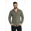 Erkek Waffle Kumaş Uzun Kollu Düğmeli Açık Yaka Regular Fit Gömlek - Haki