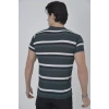 Erkek Yakalı Slim Fit Dokuma Çizgili T-Shirt - Haki