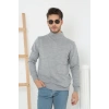 Erkek Yarım Boğaz Triko Kazak Yumuşak Dokulu Pamuklu Ince Dokuma, Uzun Kollu Rahat Regular Kalıp - Gri