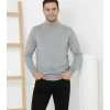 Erkek Yarım Boğaz Triko Kazak Yumuşak Dokulu Pamuklu Ince Dokuma, Uzun Kollu Rahat Regular Kalıp - Gri
