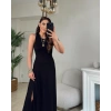 Kadın Arkadan çapraz Detay Yuvarlak Yaka Maksi Viskon Elbise
