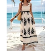Kadın Askılı Kare Yaka Gipe Detaylı Desenli Suprem Elbise