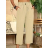 Kadın Bel Büzgü Ve Düğme Detay Kapri Keten Pantolon