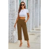 Kadın Beli Lastikli Düğme Ve Cep Detaylı Kapri Ithal Keten Pantolon