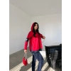 Kadın Kırmızı Kapşonlu Etek Ucu Detay Arma Ters Dikiş Gorunumlu Ikili Takım
