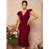 Kadın Kısa Kelebek Kollu Kruvaze Yaka Ithal Krep Midi Elbise