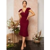 Kadın Kısa Kelebek Kollu Kruvaze Yaka Ithal Krep Midi Elbise