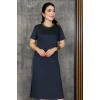 Kadın Kısa Kollu Bisiklet Yaka Yırtmaçlı Viskon Iki Iplik Elbise