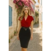 Kadın Kısa Kollu Kruvaze Yaka Krep Elbise (Kemersiz)