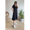 Kadın Kısa Kollu V Yaka Cepli A Kesim Detaylı Viskon Elbise