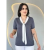 Kadın Kısa Kollu V Yaka Fular Detay Merserize Triko Bbluz