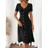 Kadın Kısa Kollu V Yakalı önden Düğmeli A Kesim Dokuma Elbise