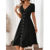 Kadın Kısa Kollu V Yakalı önden Düğmeli A Kesim Dokuma Elbise