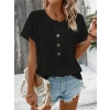Kadın Kısa Kollu Yakası Açık önden Düğmeli Waffle Bluz