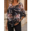 Kadın Kısa Kollu Yuvarlak Yaka çiçek Baskılı Asimetrik Kesim şifon Bluz