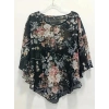 Kadın Kısa Kollu Yuvarlak Yaka çiçek Baskılı Asimetrik Kesim şifon Bluz