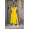 Kadın Kısa Kollu Yuvarlak Yaka önden Yırtmaçlı Cepli Viskon Uzun Elbise