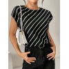 Kadın Kısa Yarasa Kollu Bisiklet Yaka çizgi Desenli Atlas Bluz