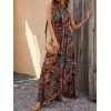 Kadın Kolsuz Halter Yaka Beli Lastikliotantik Desenli Mikro Kumaş Elbise