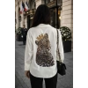 Kadın Leopar Baskılı Taş Işlemeli Jessica Kumaş Gömlek