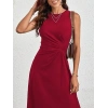 Kadın Sıfır Kollu Bisiklet Yaka Büzgülü Asimetrik Kesim Detaylı Janjan Krep Elbise