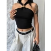 Kadın Toka Detay Halter Yaka Sandy Bluz