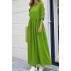 Kadın Truvakar Kollu V Yakalı Yırtmaçlı Uzun Aerobin Elbise
